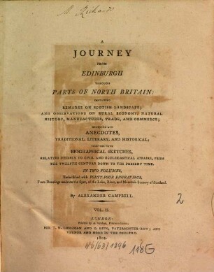 A journey from Edinburgh through parts of North Britain : containing remarks on Scotish landscape; and observations on rural economy, natural history, manufactures, trade, and commerce .... 2