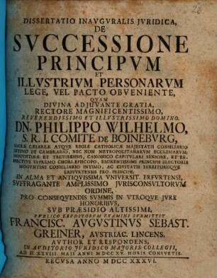 Dissertatio Inavgvralis Jvridica, De Svccessione Principvm Et Illvstrivm Personarvm Lege, Vel Pacto Obveniente