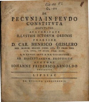 De Pecvnia In Fevdo Constitvta Dispvtatio