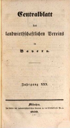 Centralblatt des Landwirthschaftlichen Vereins in Bayern. 30. 1840