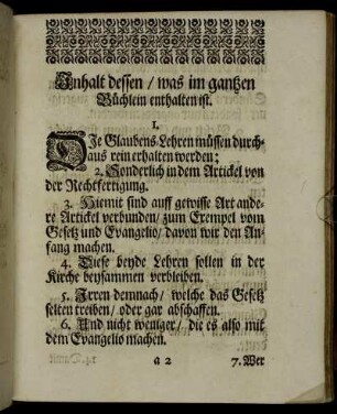 Inhalt dessen, was im gantzen Büchlein enthalten ist.