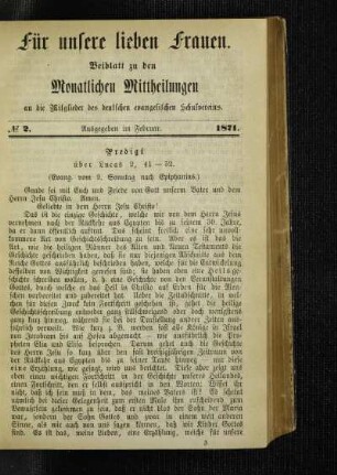 Predigt über Lucas 2, 41 - 52 : (Evang. vom 2. Sonntag nach Epiphanias)