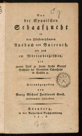 1-86, Von der Spanischen Schaafzucht in den Fuerstenthuemern ...