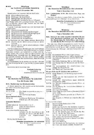 Mitteilung des Deutschen Zentralinstituts für Lehrmittel : 85/61 Vom 20. Oktober 1961 ; [Mitteilungen]