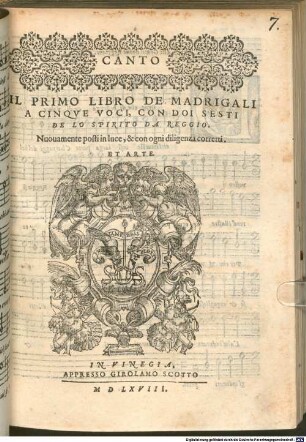 IL PRIMO LIBRO DE MADRIGALI A CINQVE VOCI, CON DOI SESTI