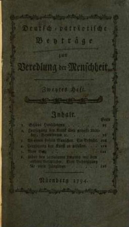 Deutsch-patriotische Beyträge zur Veredlung der Menschheit, 2. 1794