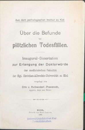 Über die Befunde bei plötzlichen Todesfällen
