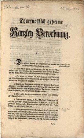 Churfürstlich geheime Kanzley Verordnung