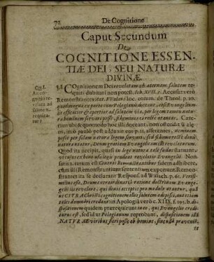 Caput Secundum De Cognitione Essentiæ Dei, Seu Naturæ Divinæ.