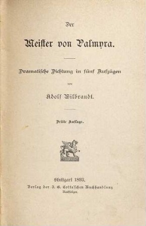 Der Meister von Palmyra : dramatische Dichtung in fünf Aufzügen