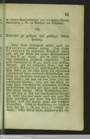 VII. Anstalten zu geistiger und geselliger Unterhaltung