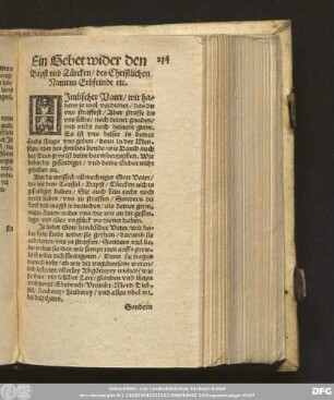 Ein Gebet wider den Bapst und Türcken/ des Christlichen Namens Erbfeinde etc.