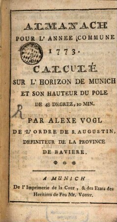 Almanach pour l'année comune 1773