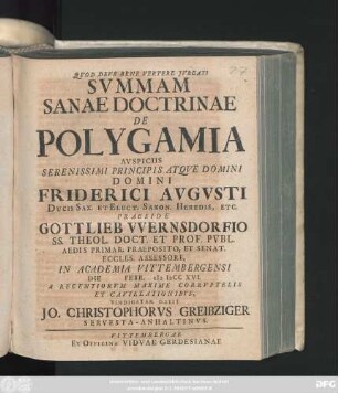 Svmmam Sanae Doctrinae De Polygamia