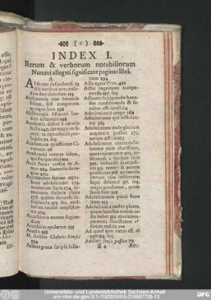 Index I. Rerum & verborum notabiliorum Numeri allegati significant paginas libri.