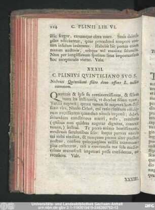 XXXII. C. Plinius Quintiliano Suo S. Nubenti Quintiliani filiae dono offert L. millia nummum.