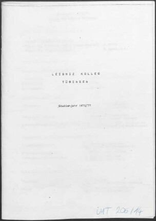 Umschlag: "Leibniz Kolleg. Tübingen. Studienjahr 1976/77"