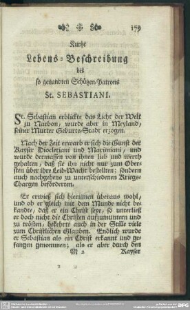 Kurtze Lebens-Beschreibung des so genandten Schützen-Patrons St. Sebastiani