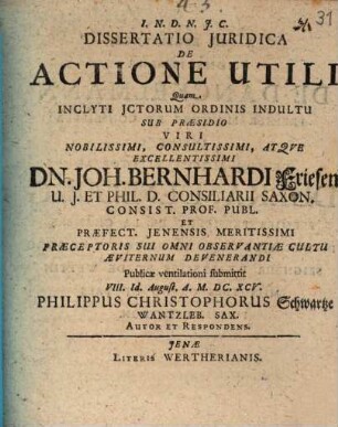 Dissertatio juridica de actione utili