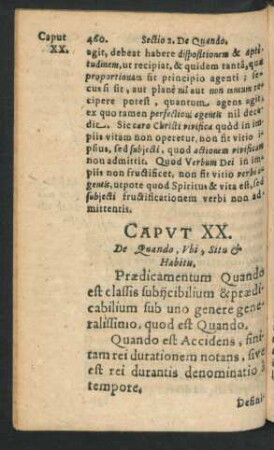 Caput XX. De Quando, Ubi, Situ & Habitu.