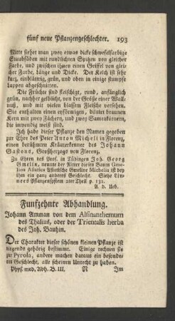 Funfzehnte Abhandlung. Johann Amman von dem Alsinanthemum des Thalius, oder der Trientalis herba des Joh. Bauhin.