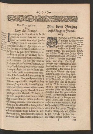 Des Prerogatives Du Roy de France. = Von dem Vorzug deß Königs in Franckreich.