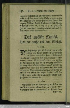 Das zwölfte Capitel. Von der Ruhe und dem Schlafe