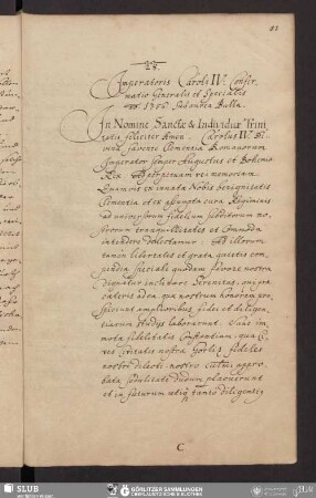 28. Jmperatoris Caroli IV. Confirmatio Generalis et Specialis ao. 1356. Subaurea Bulla