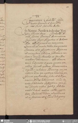 28. Jmperatoris Caroli IV. Confirmatio Generalis et Specialis ao. 1356. Subaurea Bulla