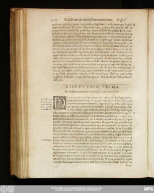 Disputatio Prima. De reditu meritorum in iustificatione peccatoris.