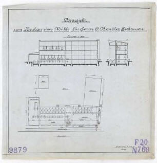Technische Zeichnung : Vorprojekt zum Neubau einer Mühle für Herrn O. Bendler, Seehausen