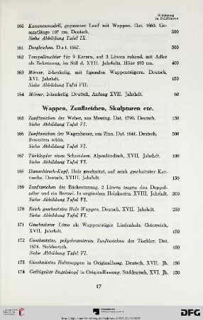 Wappen, Zunftzeichen, Skulpturen etc. (Nr. 165-178)