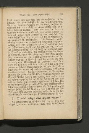 21. Wieviel wiegt eine Zigarrenkiste?