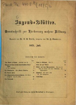 Jugendblätter. 1875,2 = Juli - Dez. = Ser. 5, Halbj. 49 = Bd. 79
