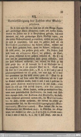 VI. Vervielfältigung der Zahlen oder Multipliciren