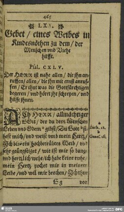 LXX. Gebet eines Weibes in Kindesnöthen