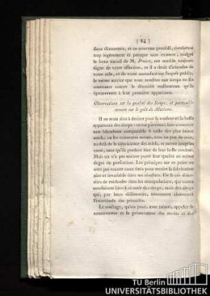 Observations sur la qualité des sirops, et particulièrement sur le goût de mutisme