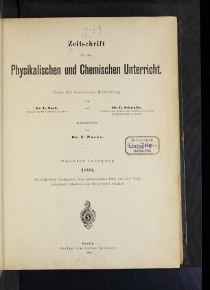 9.1896: Zeitschrift für den physikalischen und chemischen Unterricht