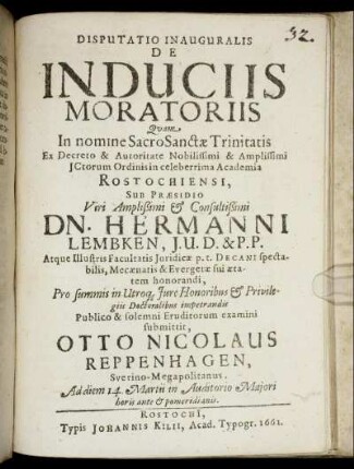 Disputatio Inauguralis De Induciis Moratoriis