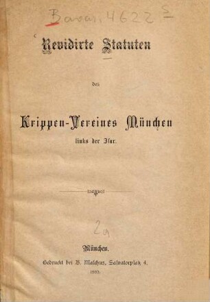 Revidirte Statuten der Krippen-Vereines München links der Isar