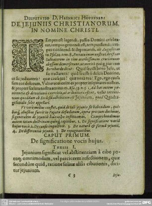 Disputatio De Ieiuniis Christianorum
