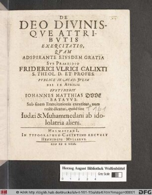 De Deo Divinisque Attributis Exercitatio