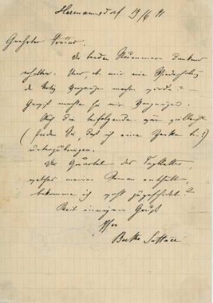 Korrespondenz von Bertha von Suttner an Unbekannt