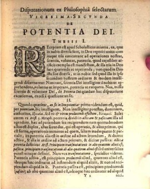 Disputationum ex philosophia selectarum ..., Vicesima-secunda. De potentia Dei