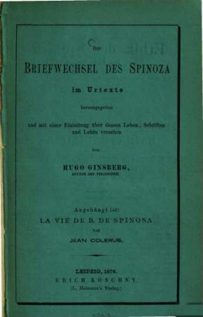 Werke im Urtexte : Opera philosophica. 2, Briefwechsel
