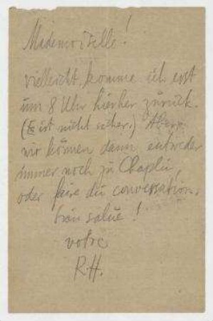 Brief von Raoul Hausmann an Hedwig Mankiewitz. [Berlin]