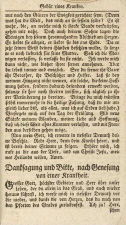 Danksagung und Bitte, nach Genesung von einer Krankheit