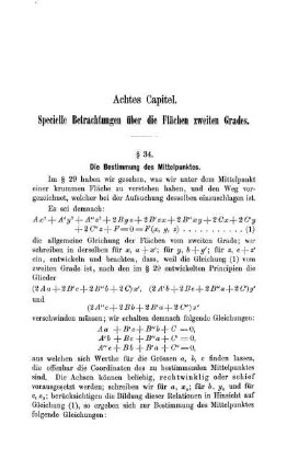 Achtes Capitel. Specielle Betrachtungen über die Flächen zweiten Grades.