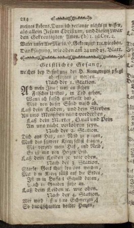 Geistlicher Gesang, welches bey Besuchung des H. Kreuzweges pflegt abgesungen zu werden.