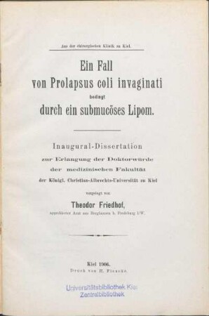 Ein Fall von Prolapsus coli invaginati bedingt durch ein submucöses Lipom